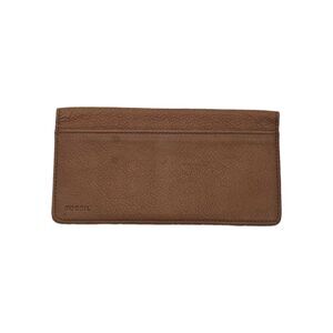 Fossil Checkbook Holder Card Wallet Organizer Brown Leather 6.5"x3.5" Fold Flat